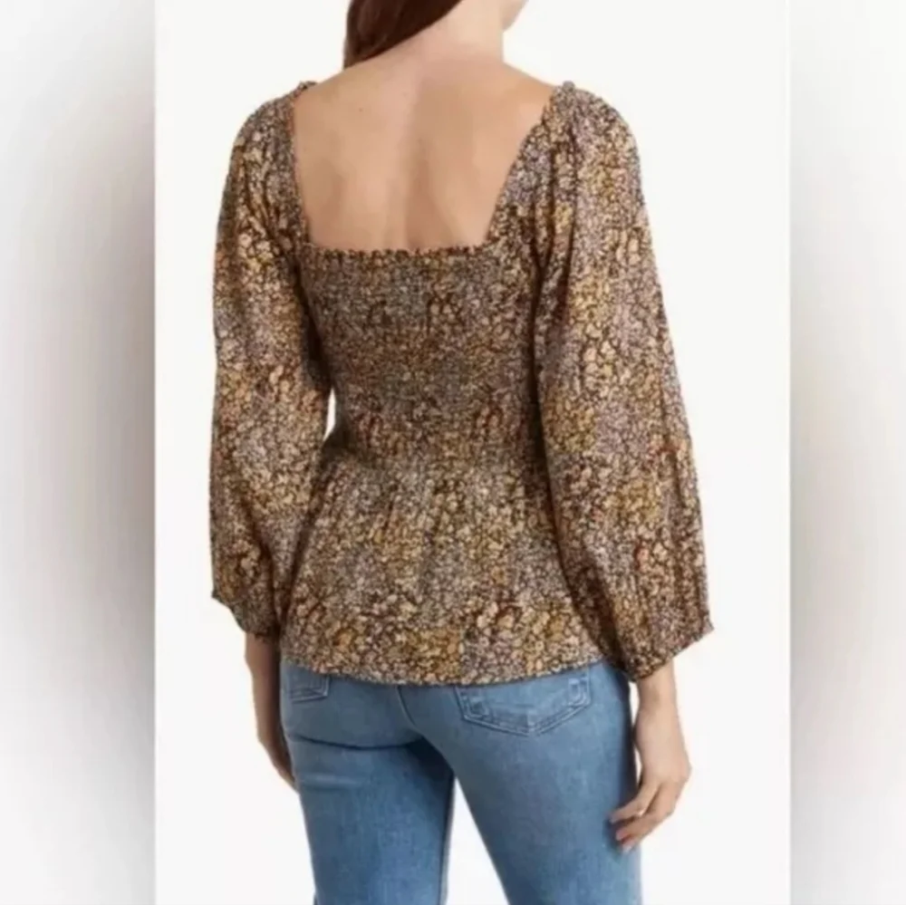 Madewell Brown Puff Sleeve Peplum Blouse